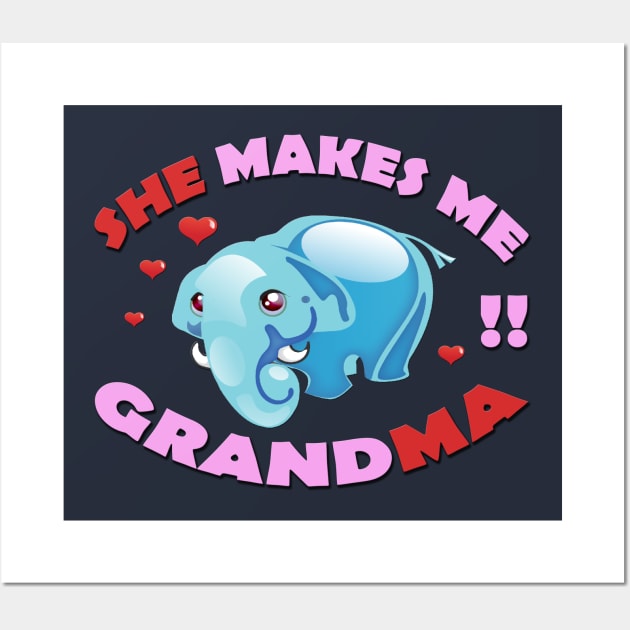 Funny Grandma Elephant Baby Mothers Day T-Shirt Wall Art by Nassif